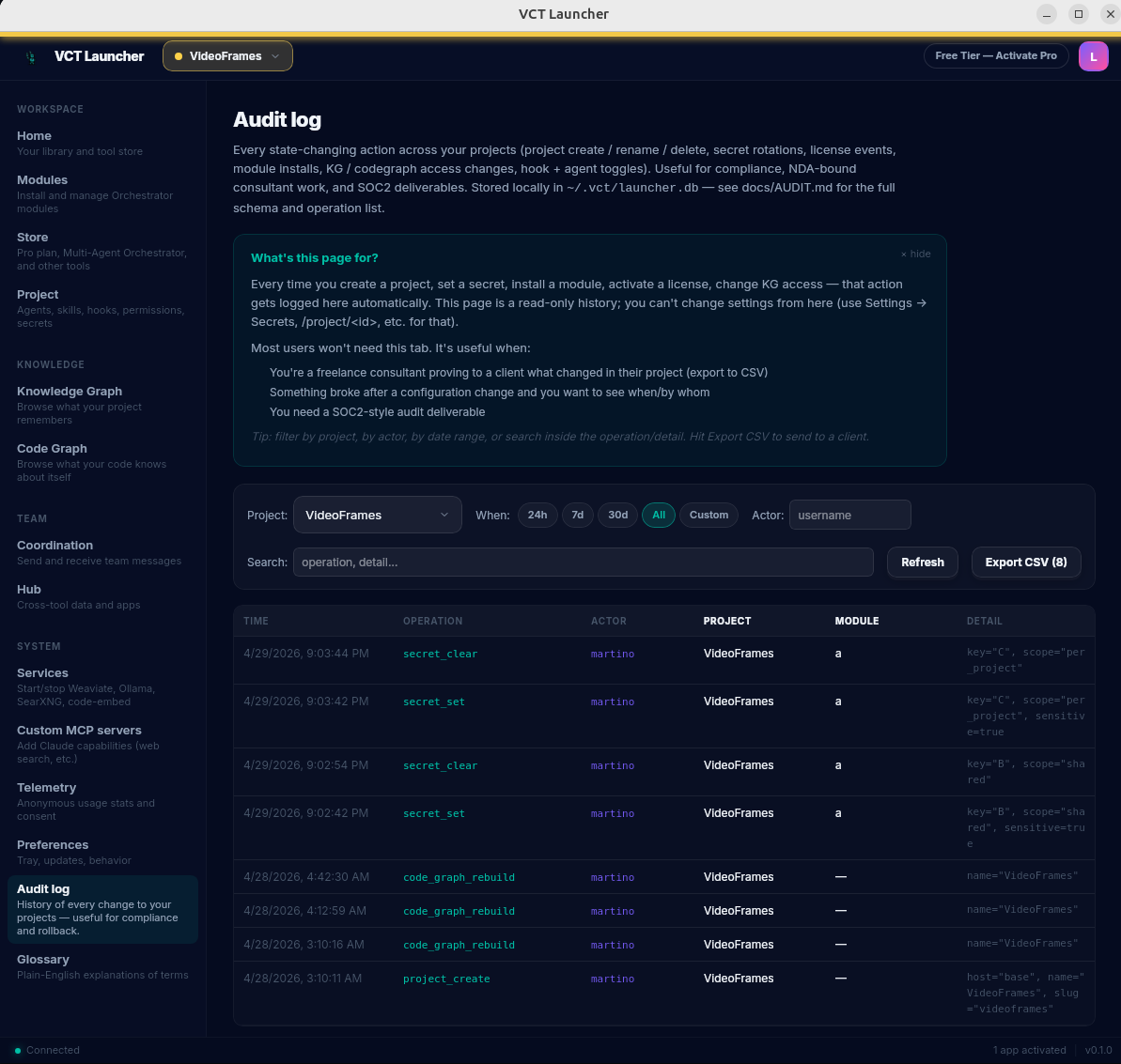 Audit log page