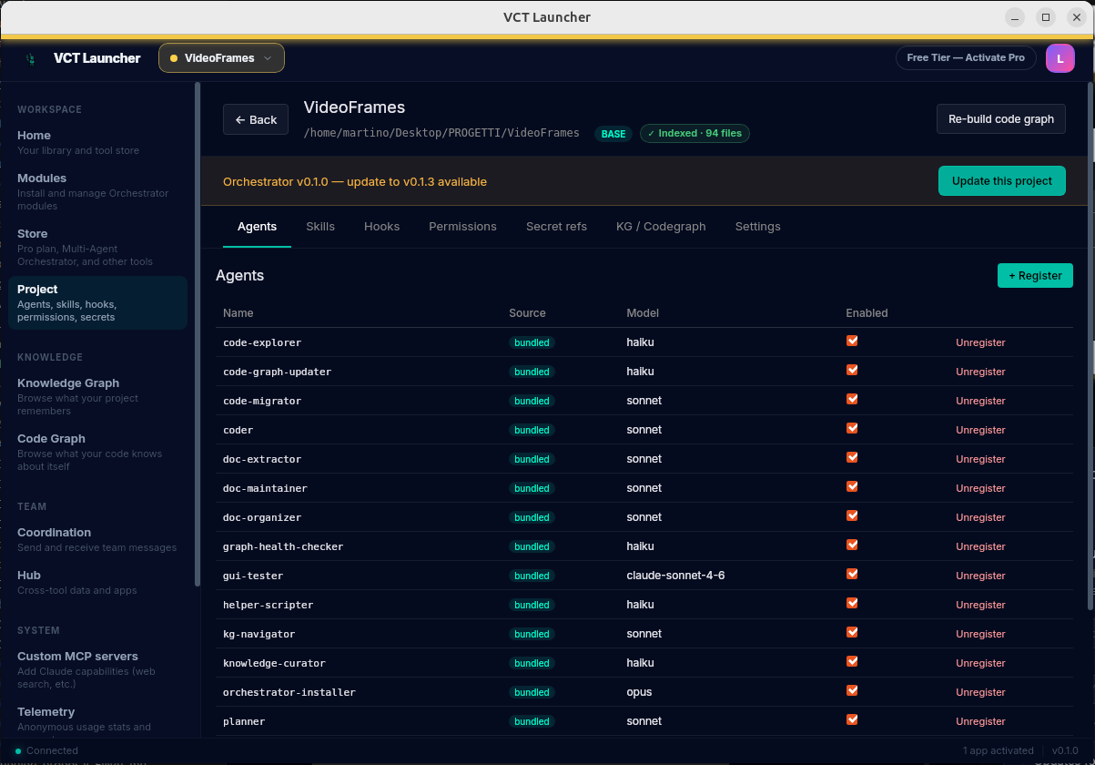 Per-project settings page on Agents tab showing the seven-tab strip