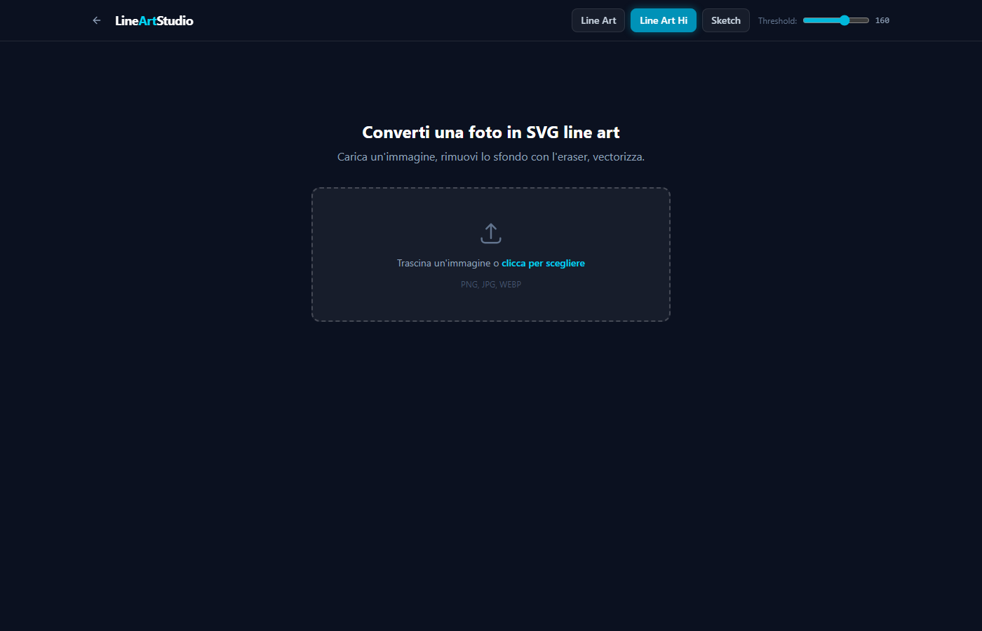 Interfaccia dell'editor LineArtStudio